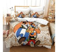 PATO FLIGHT Asterix Anime Housse De Couette Parure De Lit Ensemble Literie 3D Linge De Lit avec Fermeture Éclair Taies d'oreiller Microfibre 3 Pcs pour Adultes Enfants Filles Single（140x200cm）