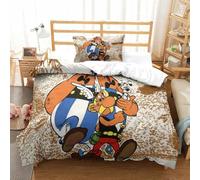 PATO FLIGHT Asterix Anime Parure De Lit avec Housse De Couette en Microfibre + Taies D'oreillers 3D Imprimé Sets De Housse De Couette avec Fermeture À Glissière 2 Pcs Single（135x200cm）