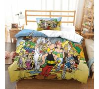 PATO FLIGHT Asterix Anime Parure De Lit Housse De Couette 3D, Imprimé 2 Pièces, Literie en Microfibre avec Fermeture À Glissière Taies d'oreiller pour Lit 1 Ou 2 Personnes Single(135x200cm)