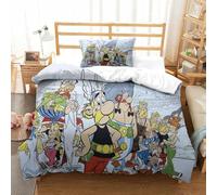 PATO FLIGHT Asterix Anime Parure De Lit Housse De Couette avec Taies d'oreiller 3D Imprimé Literie en Microfibre,pour Adultes Enfants Filles avec Fermeture À Glissière 2 Pcs Single（135x200cm）