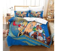 PATO FLIGHT Asterix Anime Parure De Lit Housse De Couette & Taies D'orieller Microfibre 3D avec Fermeture À Glissière 3 Pcs Taies d'oreiller Convient pour Garçons Et Filles Super King（260x220cm）