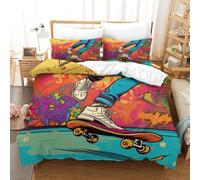 PATO FLIGHT Skate Graffiti Parure De Lit Housse De Couette & Taies D'orieller Microfibre 3D avec Fermeture À Glissière 3 Pcs Taies d'oreiller Convient pour Garçons Et Filles Double（200x200cm）