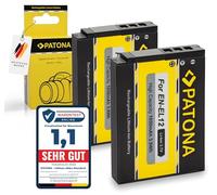 PATONA 2X EN-EL12 Batterie 1050mAh Compatible avec Nikon CoolPix Cool Pix A1000 A900 AW130 AW100 B600 P340 P310 S6300 S8000 S8100 S8200 S9100 S9500 S9700 S9900 S1000pj S1200pj W300 ENEL12 en EL12