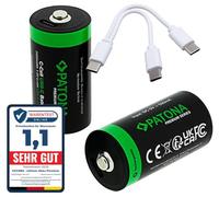 PATONA 2X Premium LR14 Pile C 1,5V 3450mWh, Rechargeable par USB-C | Batterie pour radios, lampes torches, éclairage déco, jouets, incl. 1-vers-2 câble USB-C, + de 1.000 cycles