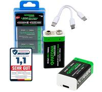 PATONA 4X Premium Batteries 3,6Wh 9V Block 6F22 USB-C (500mA) Piles Rechargeables avec câble-USB-C 1-à-2 pour détecteur de fumée, télécommandes, Microphones sans Fil, réveils et Lampes Torches