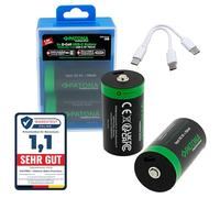 PATONA 4X Premium Batteries LR20 Mono D USB-C 6.0Wh 1.5V Battery, Rechargeables, câble-USB-C 1-à-2, Plus de 1000 Cycles de Charge pour appareils Photo, télécommandes, Lampes Torches