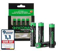PATONA 8X Premium AAA Micro Batteries, 750mWh 1.5V 500mAh Piles, Rechargeables Via USB-C 100mA, câble-USB-C 1-à-2, Plus de 1000 Cycles de Charge pour appareils Photo, télécommandes, Lampes Torches