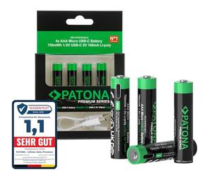 PATONA 8X Premium AAA Micro Batteries, 750mWh 1.5V, Rechargeable Via USB-C | Entrée USB-C 100 mA, câble de charge 1 vers 2 inclus, plus de 1 000 cycles de charge, longue durée de vie