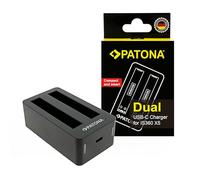 PATONA Double Chargeur Compatible avec Insta360 X5 CINSBAHA | Charge simultanée de 2 Batteries | Compact & Léger | Câble USB-C | Protection Contre la Surcharge et Les Courts-Circuits
