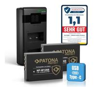 PATONA Kit 2X NP-W126S Protect Batterie 1210mAh & Chargeur PD Dual USB-C | Charge rapide sur secteur 20W, compatible avec Fujifilm X-M5 X100F XT3 XA3 XA5, NTC-Sensor & étui protecteur