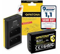 PATONA Kit Dual LCD Chargeur USB-C & Batterie BLX-1 Protect, 2600mAh | Compatible avec Olympus OM System OM-1, OM1 Mark II, OM-3, OM3, BLX1-batterie, NTC-Sensor & étui protecteur