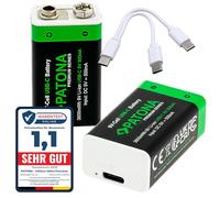 PATONA Lot de 2 Piles 9 V 3,6 Wh Rechargeables USB-C, câble 1 à 2