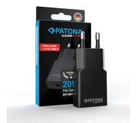 PATONA Platinum PD20W Adaptateur USB-C Noir avec PPS, Technologie GaN, Power Delivery 3.0 QC3.0, Chargeur Rapide 20W, 5V/3A, 9V/2.22A, 12V/1.67A pour Smartphone Tablette & appareils USB C