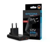 PATONA Platinum PD65W Adaptateur Noir, Technologie GaN, 2X USB-C PD/QC3.0 | Chargeur rapide 65W, double port, PPS 5-20V/3A, 100-240V, idéal pour tous les appareils USB-C, compact & sûr