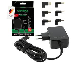 PATONA Premium Adaptateur Secteur PD65W avec USB-C Power Delivery - 5V/3A, 9V/3A, 12V/3A, 15V/3A, 20V/3,25A, Chargeur Universel 100-240V Compatible avec ASUS, Lenovo, Dell, HP, INCL. 6 Adaptateurs