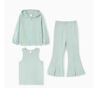 PatPat Ensemble 3 Pièces Fille - Sweat à Capuche + Débardeur + Pantalon Évasé | Survêtement Jogging Fille Décontracté Chic Mode pour École Sport Maison Vacances Nero 5-6 Ans 110-116 CM