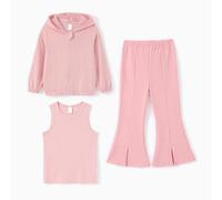 PatPat Ensemble 3 Pièces Fille - Sweat à Capuche + Débardeur + Pantalon Évasé | Survêtement Jogging Fille Décontracté Chic Mode pour École Sport Maison Vacances Rose 7-8 Ans 122-128 CM