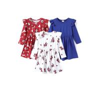 PatPat Ensemble de Robes pour Fille - 3 pièces - Robe Classique à Manches Longues - Robe de Princesse à Manches Longues - pour Les Loisirs, Les fêtes, la rentrée des Classes, Les Anniversaires