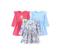 PatPat Ensemble de Robes pour Fille - 3 pièces - Robe Classique à Manches Longues - Robe de Princesse à Manches Longues - pour Les Loisirs, Les fêtes, la rentrée des Classes, Les Anniversaires