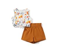 PATPAT Ensemble Fille Été 2 Pièces T-Shirt Manches Courtes & Short Sportif | Tenue Plage Vacances, Anniversaire Cadeau, École ou Loisirs Vêtements Confortables pour Enfants 3-52 Ans (Léger, Respirant)