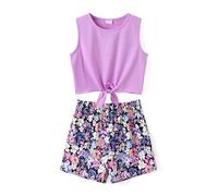 PATPAT Ensemble Fille Été 2 Pièces T-Shirt Manches Courtes & Short Sportif | Tenue Plage Vacances, Anniversaire Cadeau, École ou Loisirs Vêtements Confortables pour Enfants 3-70 Ans (Léger, Respirant)
