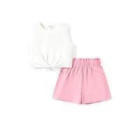 PATPAT Ensemble Fille Été 2 Pièces T-Shirt Manches Courtes & Short Sportif | Tenue Plage Vacances, Anniversaire Cadeau, École ou Loisirs Vêtements Confortables pour Enfants 3-17 Ans (Léger, Respirant)