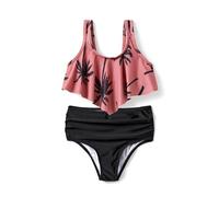 PatPat Family Outfit Bikini Set, Deux pièces Hawai Tropical Bikini de Plage & Caleçon de Bain,Maillot de Bain Maman & Enfant Slip de Bikini, Maillot de Bain pour Fille 8-9 Ans