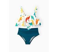 PatPat Family Outfit Bikini Set, Deux pièces Hawai Tropical Bikini de Plage & Caleçon de Bain,Maillot de Bain Maman & Enfant Slip de Bikini, Maillot de Bain pour Fille 8-9 Ans