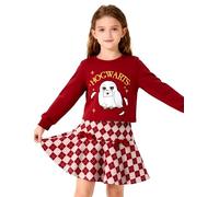 PatPat Harry Potter Ensemble de vêtements pour filles Hogwarts Hedwig Owl Sweat-shirt + jupe à carreaux, pull à manches longues rouge Vêtements automne-hiver Gryffondor Cadeaux de Noël 6-12 ans