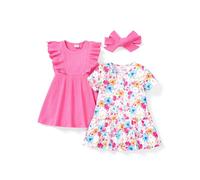 PatPat Lot de 2 Robes d'été décontractées pour bébé Fille, à Volants et sans Manches
