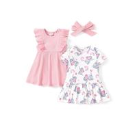 PatPat Lot de 2 Robes d'été décontractées pour bébé Fille, à Volants et sans Manches