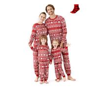 PatPat Pyjama de Noël de la Famille, Ensembles Assortis d’imprimés de Rennes et de Flocons de Neige, Ensemble de Pyjamas pour Couples et Enfants pour Noël