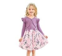 PatPat Robe Fille 3PCS avec Cardigan et Bandeau - Ensemble de Robe Fleurie Tulle pour Enfants, Idéal pour Noël, Anniversaire, Fête, Automne-Hiver, Lilas 3-4 Ans, Taille 98-104cm
