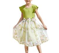 PatPat Robe Fille Princesse en Tulle avec Broderies Florales, Robe Tutu sans Manches pour Mariage, Cérémonie, Soirée, Bapteme, Cocktail, Fête d'Eté pour Enfant 2-10 Ans