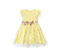 PatPat Robe Fille Princesse en Tulle avec Broderies Florales, Robe Tutu sans Manches pour Mariage, Cérémonie, Soirée, Bapteme, Cocktail, Fête d'Eté pour Enfant 2-10 Ans