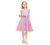 PatPat Robe Fille Princesse en Tulle avec Broderies Florales, Robe Tutu sans Manches pour Mariage, Cérémonie, Soirée, Bapteme, Cocktail, Fête d'Eté pour Enfant 2-10 Ans