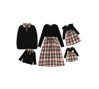 PATPAT Tenue familiale à carreaux classique pour portraits de famille (chemise + robe), tenue mère fille, look partenaire, maman et moi, photographie, voyage, rassemblement, rituels familiaux, kaki
