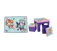 Fun House | Pack Pat'Patrouille Fille Contenant Un Tapis et Une Table avec 2 tabourets de Rangement | Licence Officielle | Collection Chambre Pat Patrouille | Dès 36 Mois