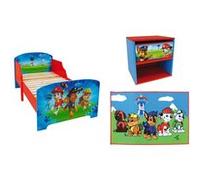 PAT'PATROUILLE - Lot lit bebe / enfant avec sommier + chevet + tapis Bleu