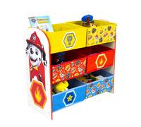 Unité de rangement officielle Paw Patrol pour enfants - Étagères en bois avec 6 conteneurs en tissu, organisateur de rangement pour livres de jouets pour enfants, salle de jeux, chambre à coucher