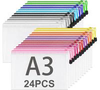 Patq-24pcs Pochette Document A3, Pochette Zip Chemise Pvc Mesh, Pochette À Fermeture Éclair Plastique Zipper De Rangement Fichiers A3 Pour Stockage Document Recettes D'entreprises Organisation
