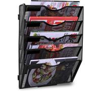 Patq-5 Compartiments Métal Porte Revue Mural Porte Documents A4 Organisateur De Bureau Rangement Papier Dossier Suspendus, Noir