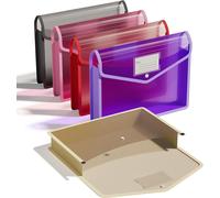 Patq-5 Pièces A4 Pochette Plastique, Organisateur Sans Séparateur, Transparentes, Fermeture À Bouton, Pression, Multicolore Pour Fournitures Bureaux Voyage