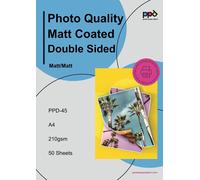 PATQ-50 X A4 Papier Photo Double Face Mat 210g, Jet d'encre, Papier Recto Verso Qualité Photo pour Flyers et Brochures -45-50