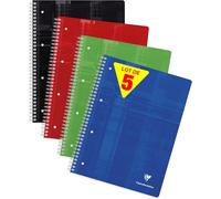 Patq-8252c Lot De 5 Cahiers ¿¿ Spirale Studium - A4+ 22,5x29,7 Cm - 160 Pages D¿¿Tachables Perfor¿¿Es Petits Carreaux - Papier Blanc 90 G - Couverture Carte Pellicul¿¿E - Couleurs Al¿¿Atoires