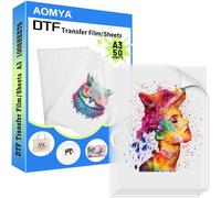 PATQ-A3 Lot de 50 feuilles de film de transfert DTF transparent brillant pour toutes les imprimantes à sublimation et DTF, 29,7 x 41,9 cm, film DTF pour sublimation et hack,film de qualité supérieure