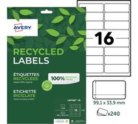Patq-Avery - 240 Étiquettes Autocollantes Blanches Personnalisables - 100% Recyclées - Format 99,1 X 33,9 Mm - Impression Laser Et Jet D'encre