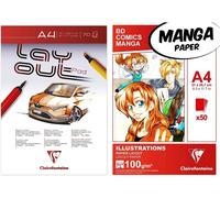 Patq-Bloc Encoll¿¿ Papier Layout - 70 Feuilles Papier Blanc Uni Extra Lisse A4 75g & Bloc Encoll¿¿ Papier Manga Et Illustration - 50 Feuilles Papier Dessin Blanc Extra Lisse A4 21x29,7 Cm 100g