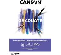 Patq-Canson Graduate Mixed Media - Bloc 20 Feuilles De Papier Polyvalent A3 - 200g/M² - Blanc