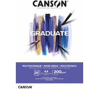 Patq-Canson Graduate Mixed Media - Bloc 20 Feuilles De Papier Polyvalent A4 - 200g/M² - Blanc
